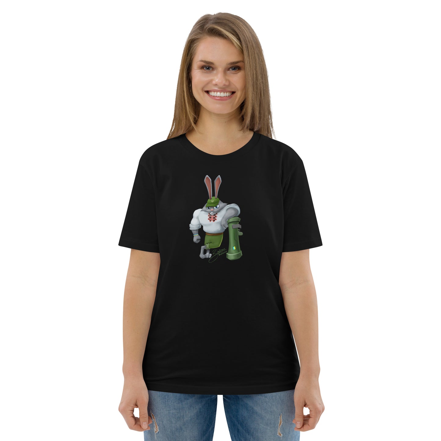 The Rabbit - Зайчик Побігайчик || Unisex organic cotton t-shirt || Black